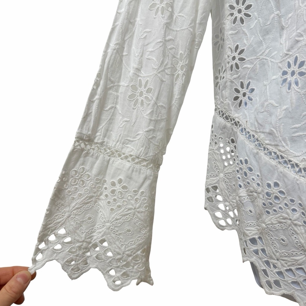 LRL Ralph Lauren Lace Eyelet Embroidered Open Cardigan Size L White Cottagecore - Picture 5 of 8